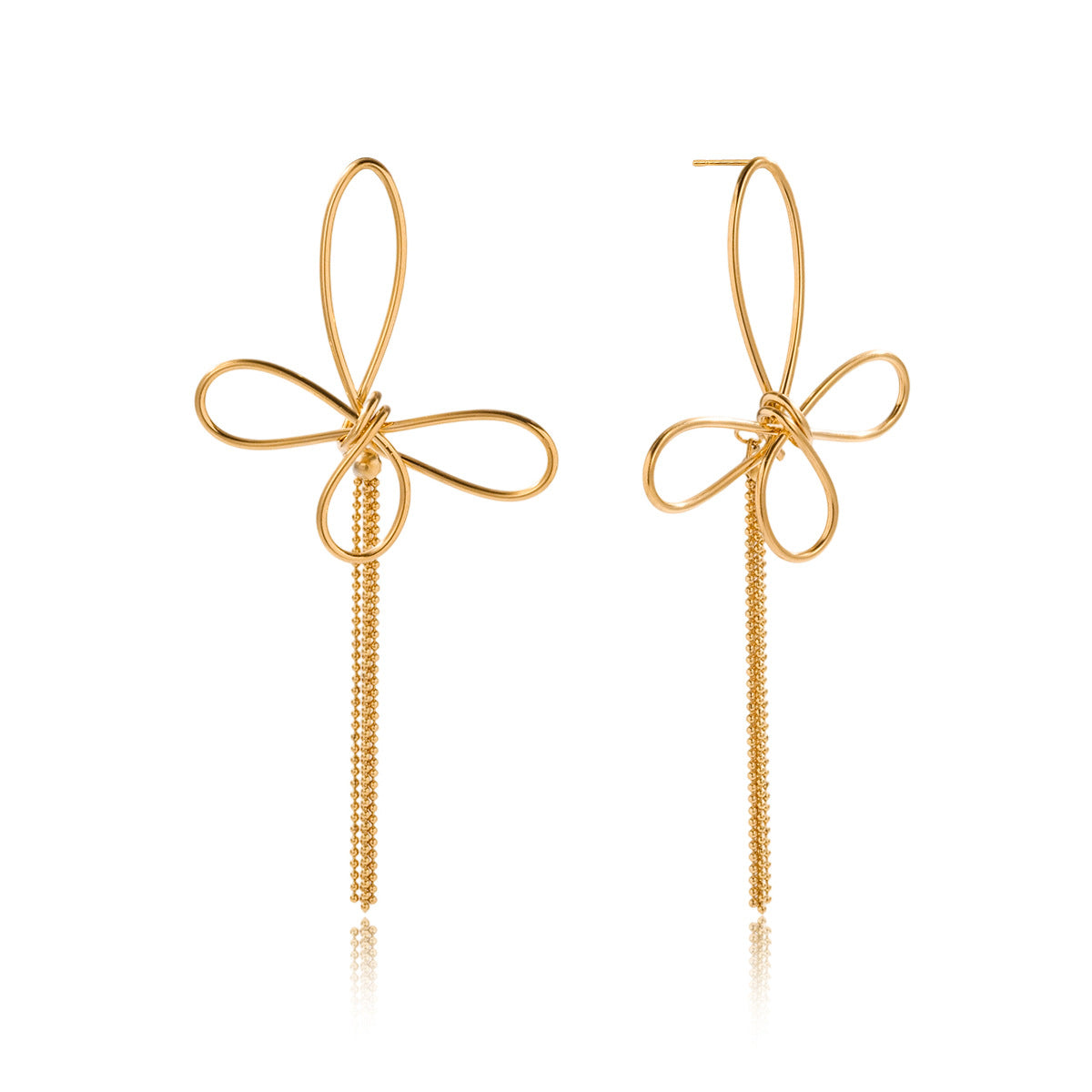 Gold Butterfly Tassel Chain Long Drop Earrings - Sleek Open-Design Statement Jewelry for Women