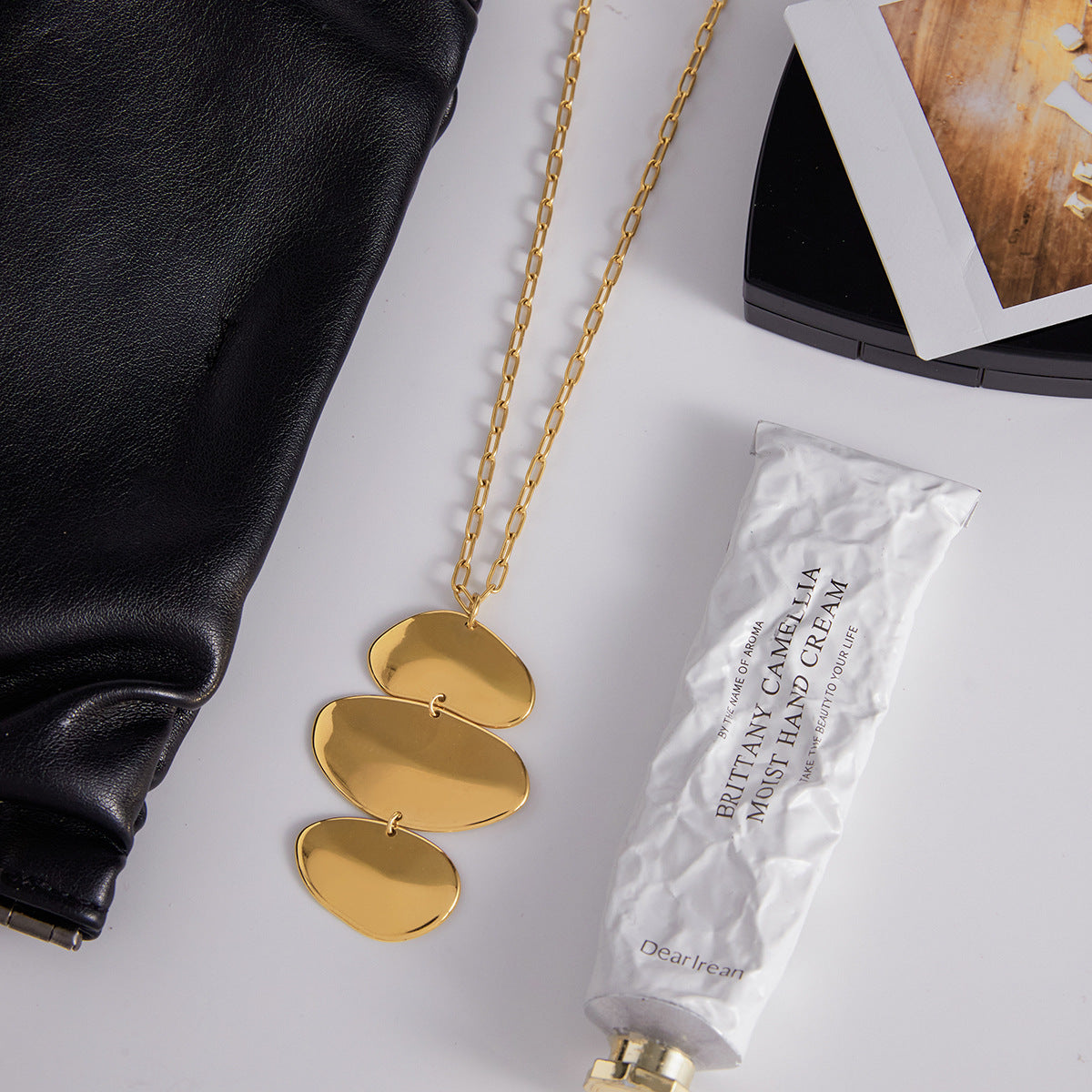 Gold Plated Three-Tiered Pebble-Shaped Drop Earrings - Bold Minimalist Statement Jewelry for Women