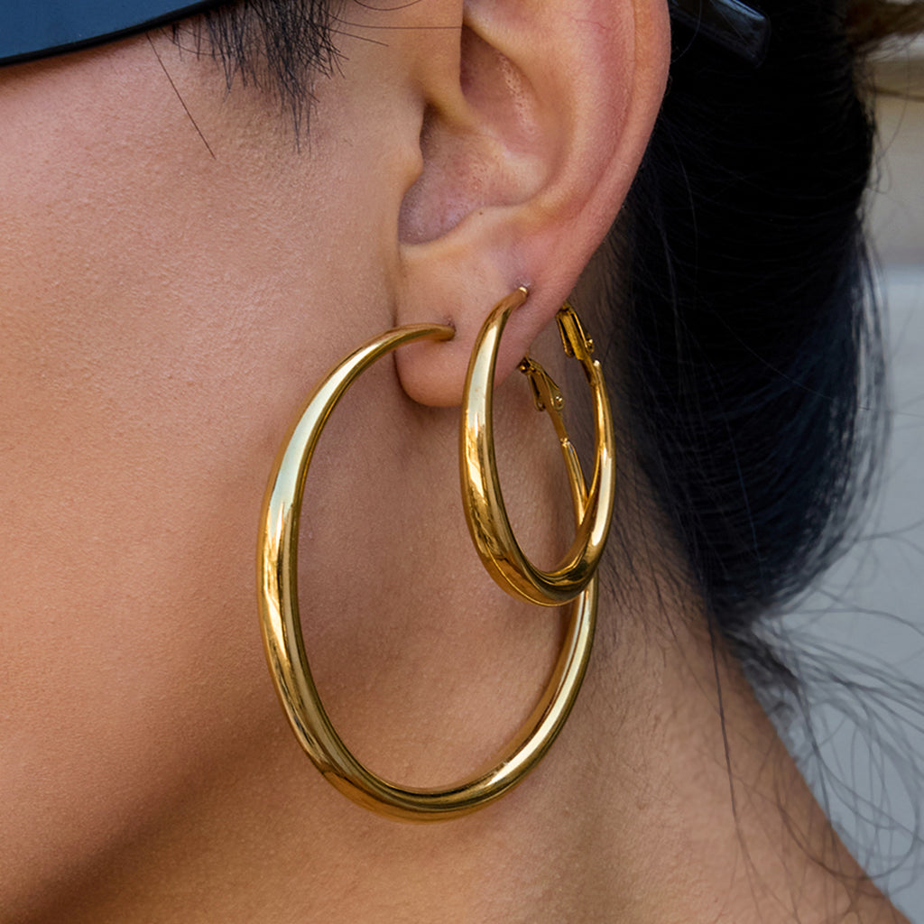 18K Gold-Plated Stainless Steel Double Oversized Hoop Earrings | Trendy INS-Style Statement Jewelry for Women | Bold Chic Oversized Hoop Earrings for Daily Wear & Party Outfits