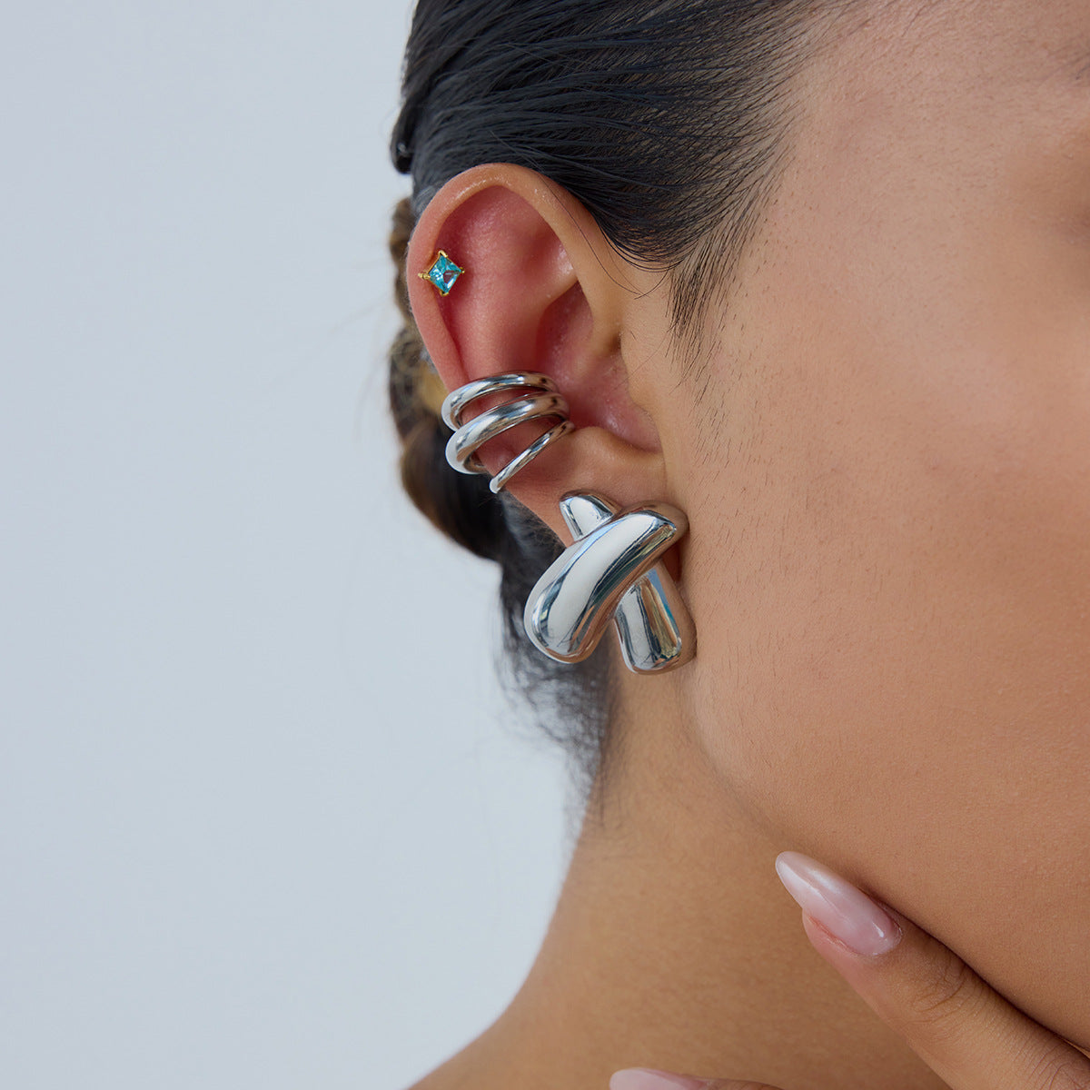 Two-Tone X-Cross Statement Jewelry Set - Gold Silver Minimalist Necklaces & Earrings for Women