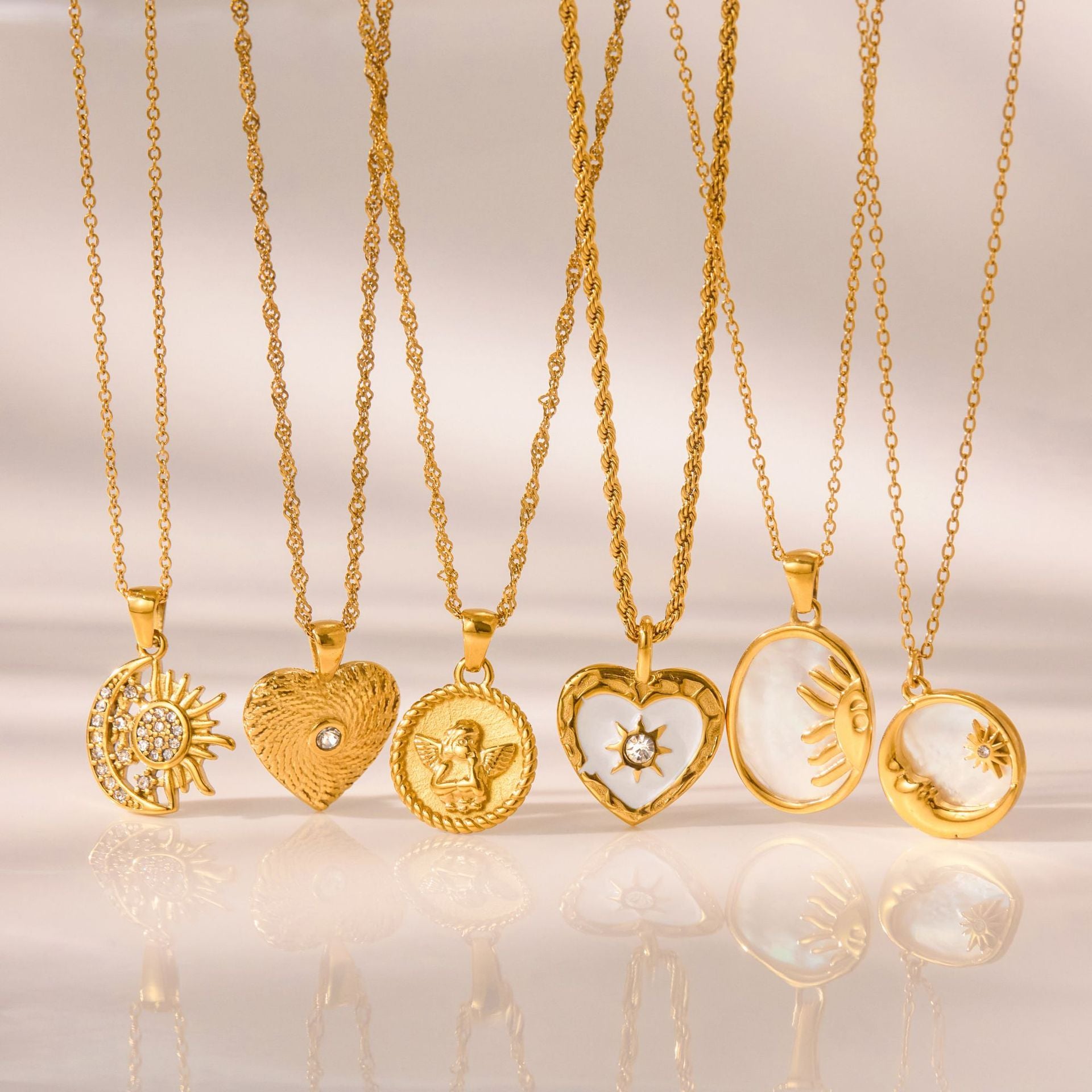 Gold Celestial Heart Angel Necklace Set - Vintage-Inspired Multi-Style Dainty Necklaces for Women