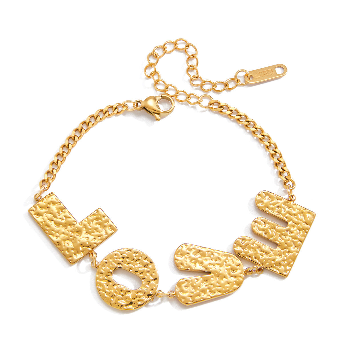 Gold Hammered LOVE Letter Necklace Set - Vintage-Inspired Dainty Chain Jewelry for Women