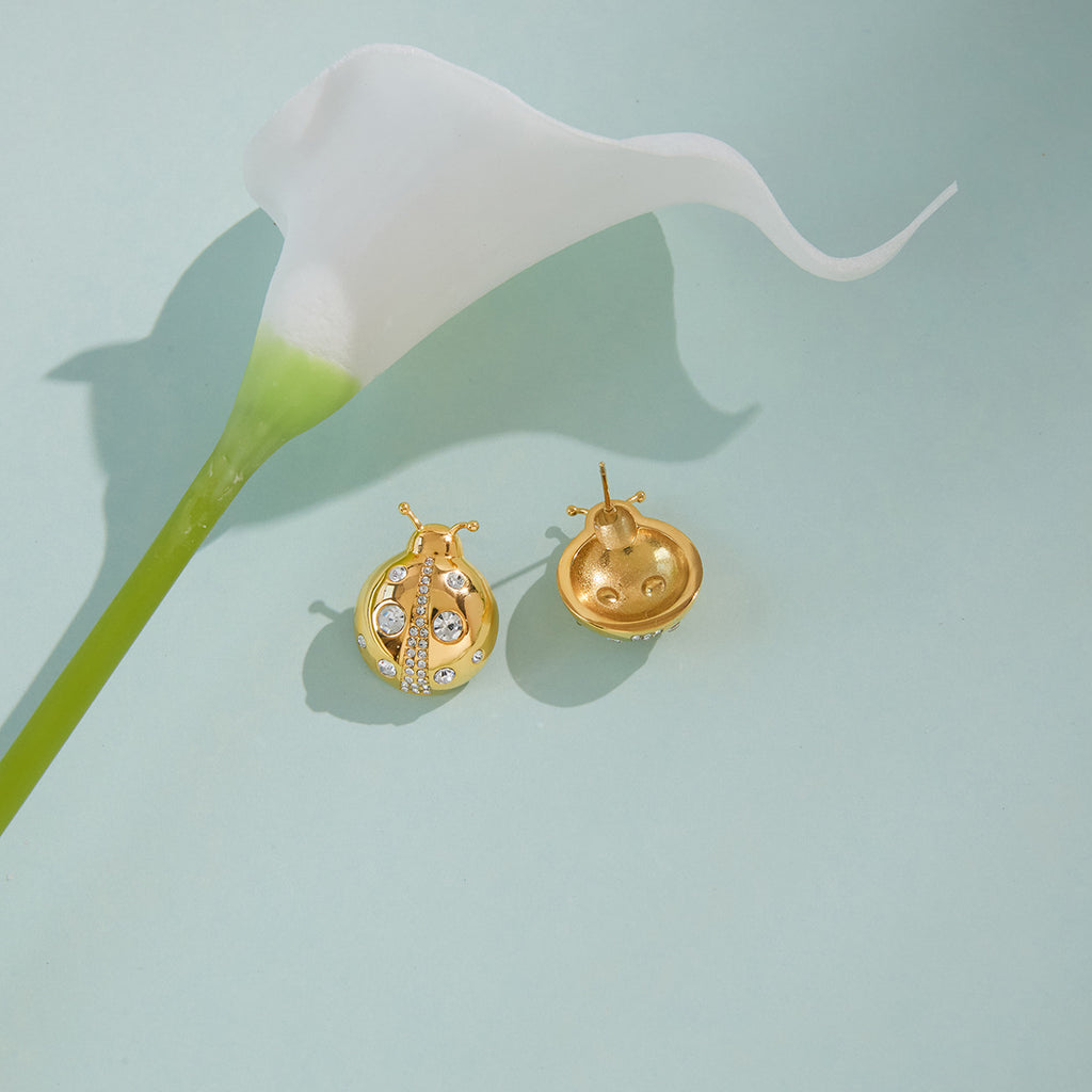 Gold Layered Necklace & Ladybug Earring Set - CZ Turquoise Statement Jewelry for Women