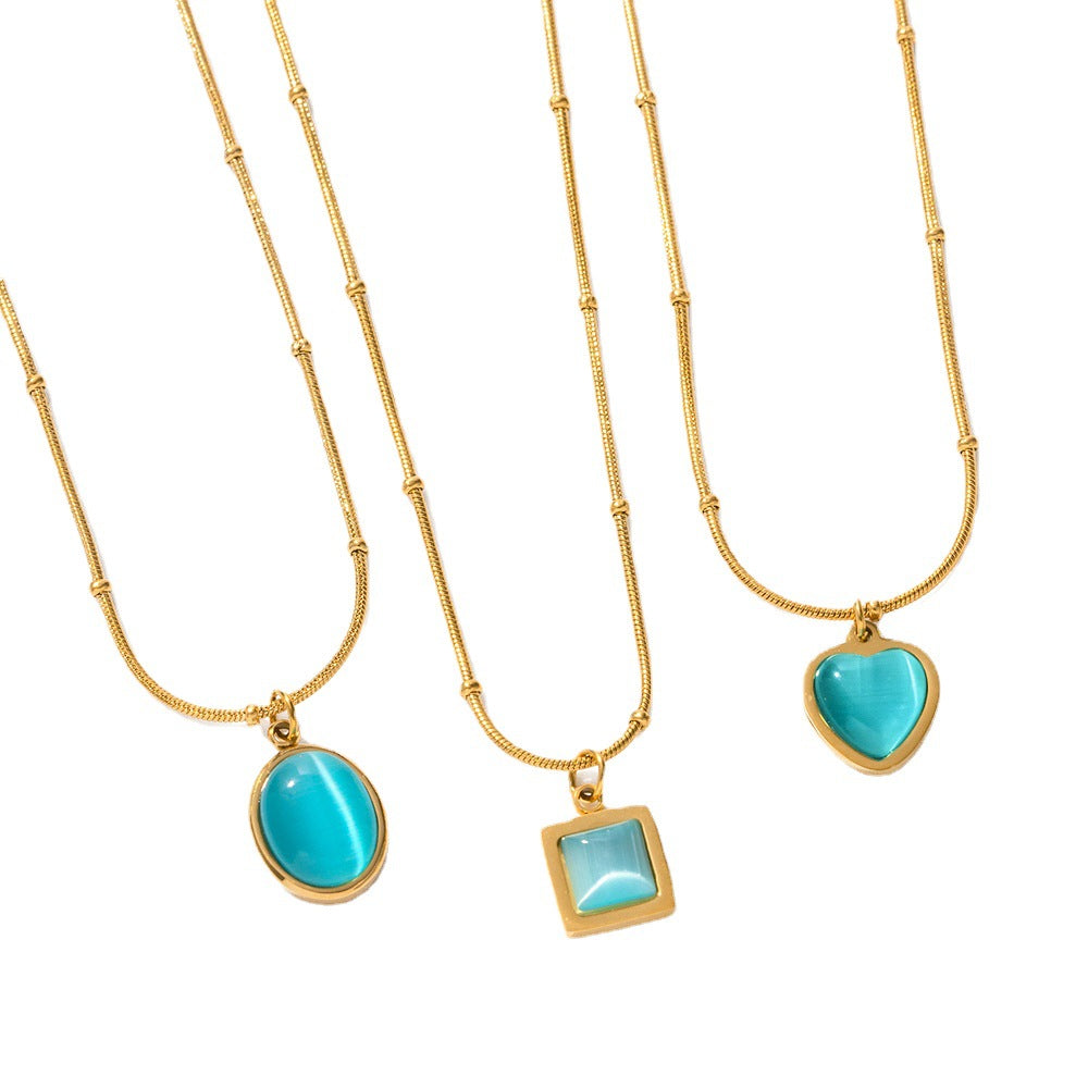 Gold Layered Turquoise Pendant Necklace Set - Heart/Circle/Square Gem Statement Jewelry for Women