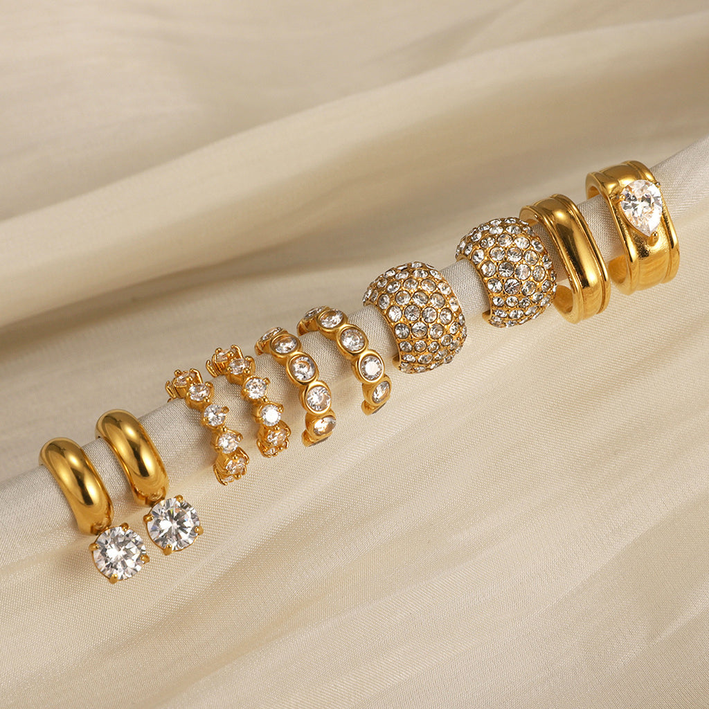 Gold Multi-Style Stackable Hoop Earring Set - CZ-Accented Textured Statement Jewelry for Women