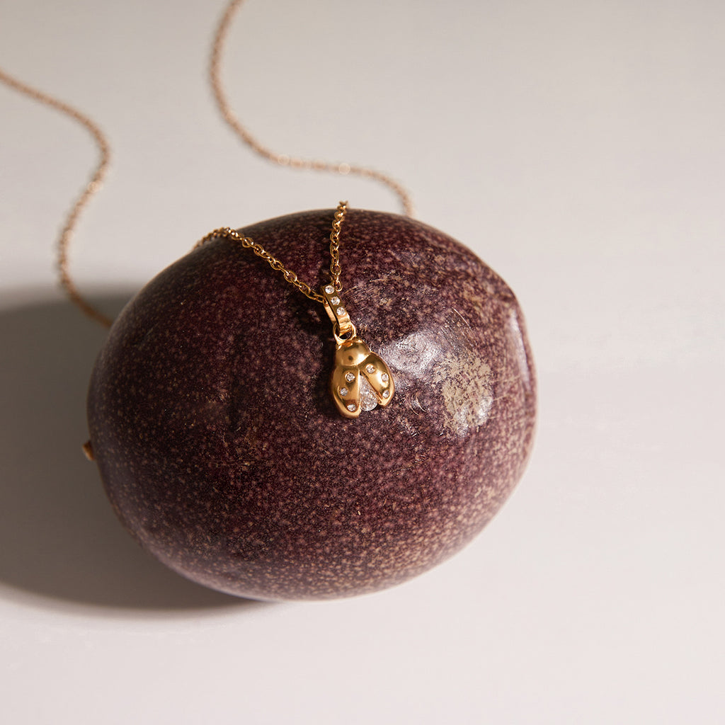 Gold Layered Insect Pendant Necklace Set - CZ Ladybug Dragonfly Statement Jewelry for Women