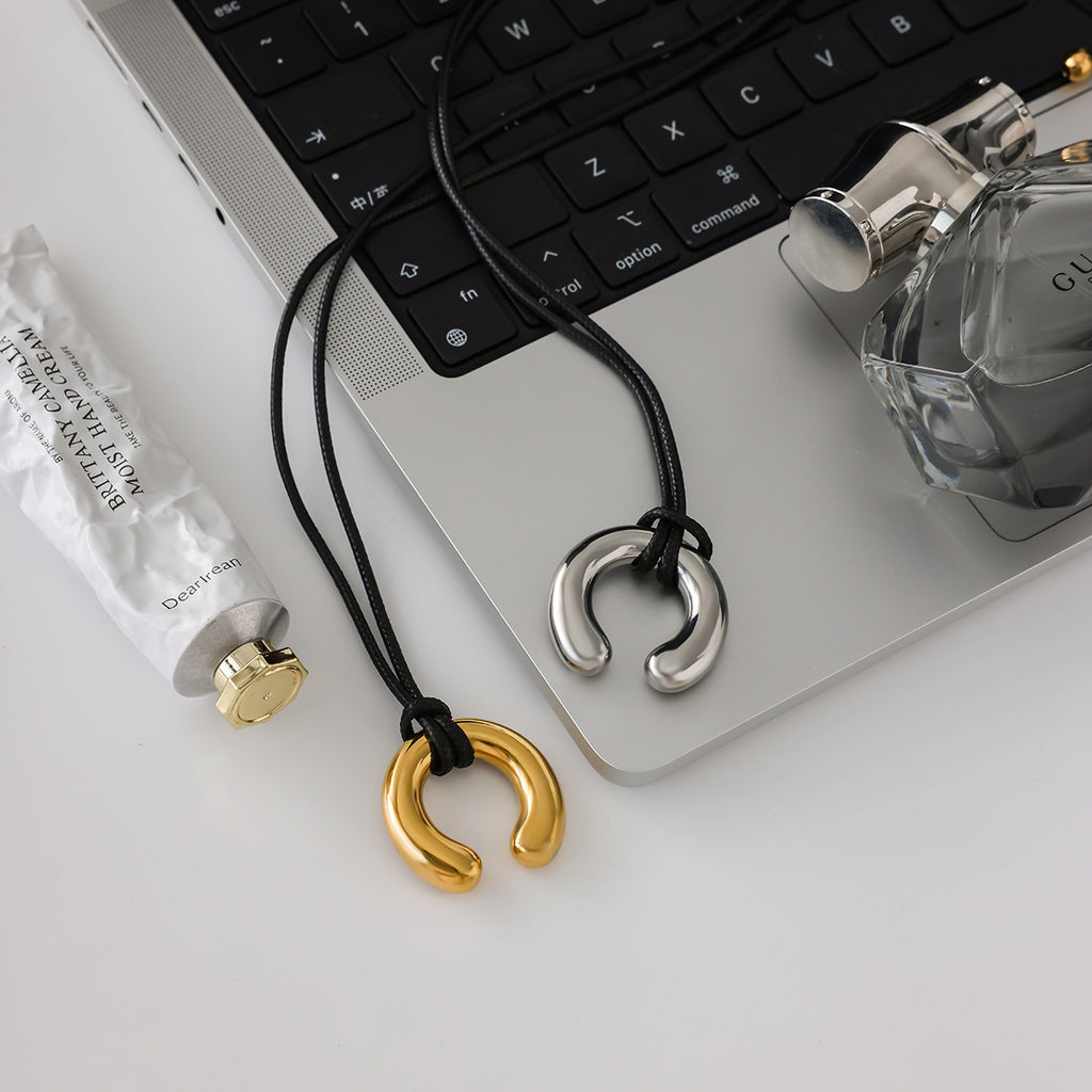 Gold/Silver Irregular Pendant Leather Cord Necklace Set - Heart/Ring Minimalist Statement Jewelry for Women