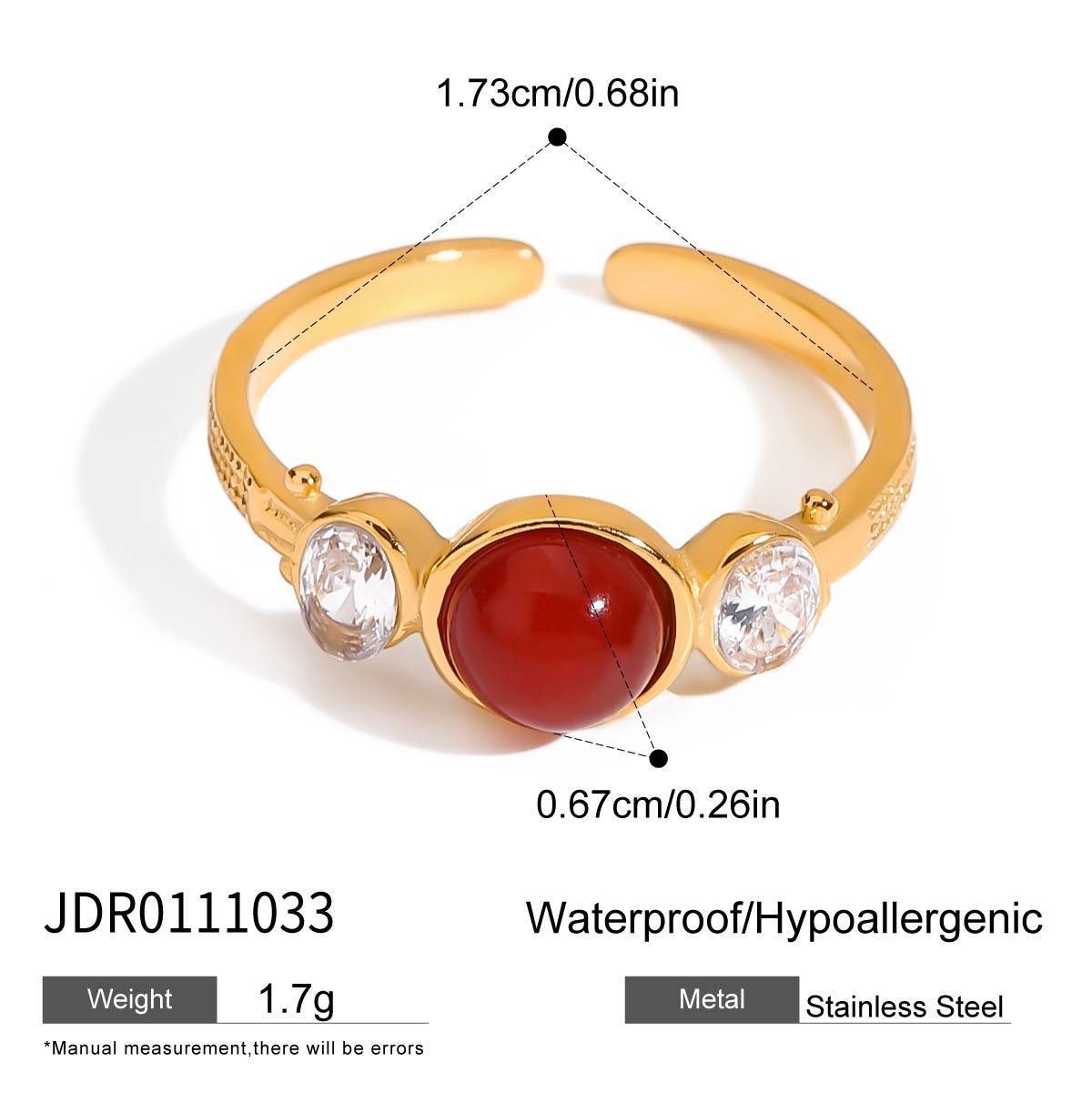 Gold Textured Red Gemstone Stackable Ring Set - Vintage Statement Jewelry for Women