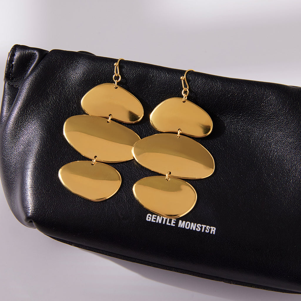 Gold Plated Three-Tiered Pebble-Shaped Drop Earrings - Bold Minimalist Statement Jewelry for Women