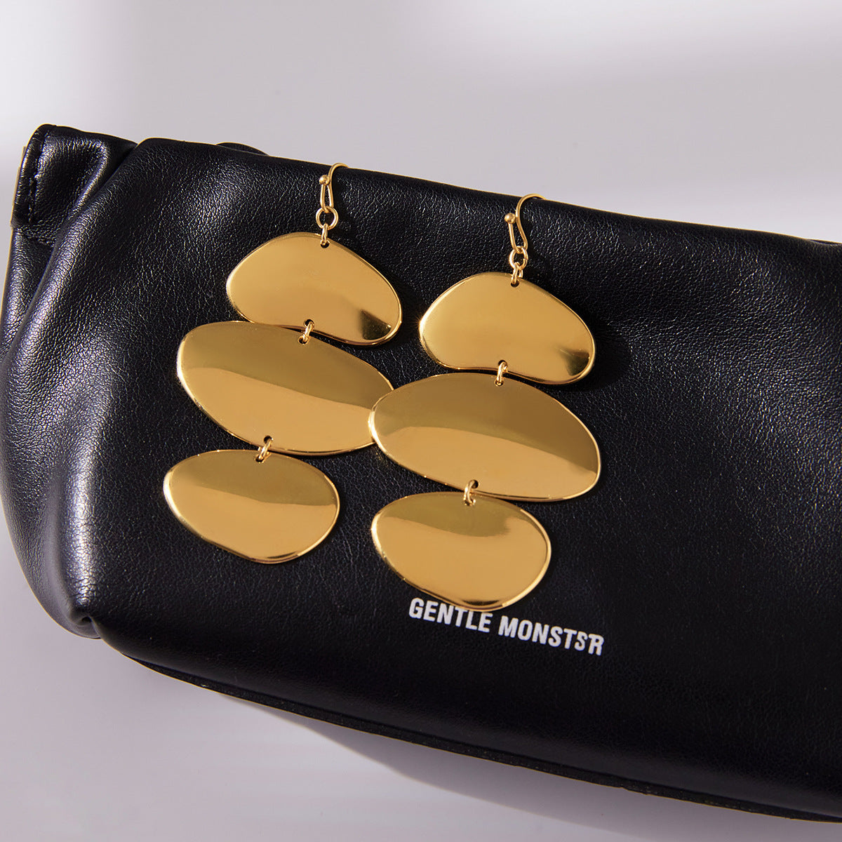 Gold Plated Three-Tiered Pebble-Shaped Drop Earrings - Bold Minimalist Statement Jewelry for Women