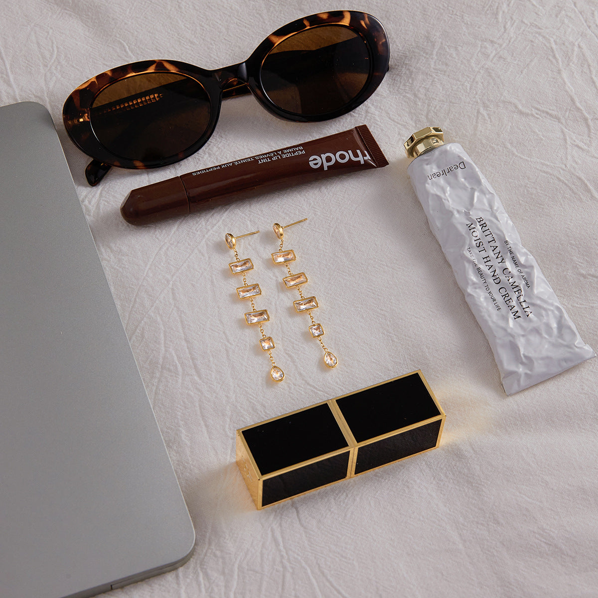 Gold Plated Multi-Shaped Clear Gem Long Drop Earrings - Rectangle/Drop Statement Jewelry for Women