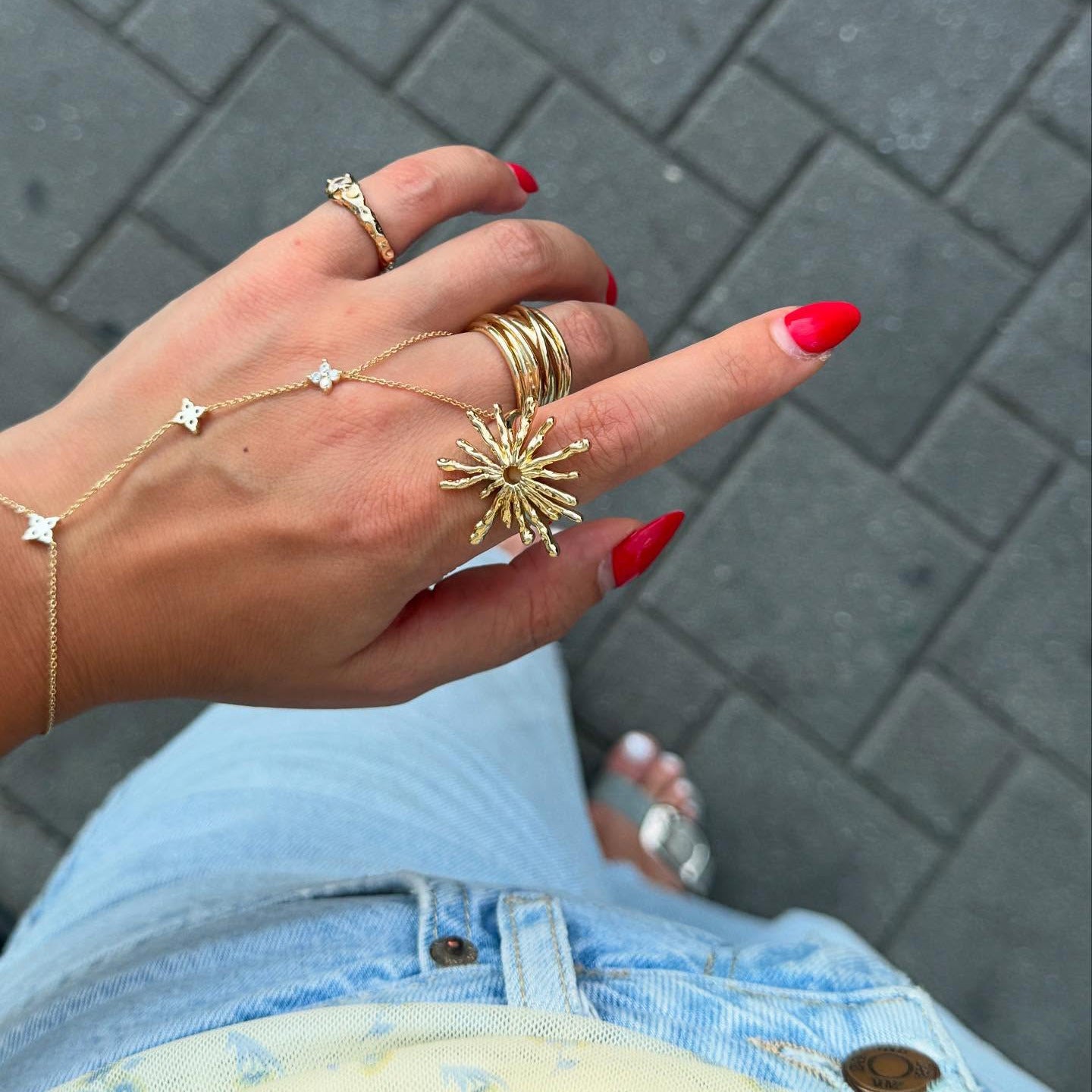 Gold Vintage Celestial Ring Set - Multi-Style Star Moon Pearl Statement Rings for Women