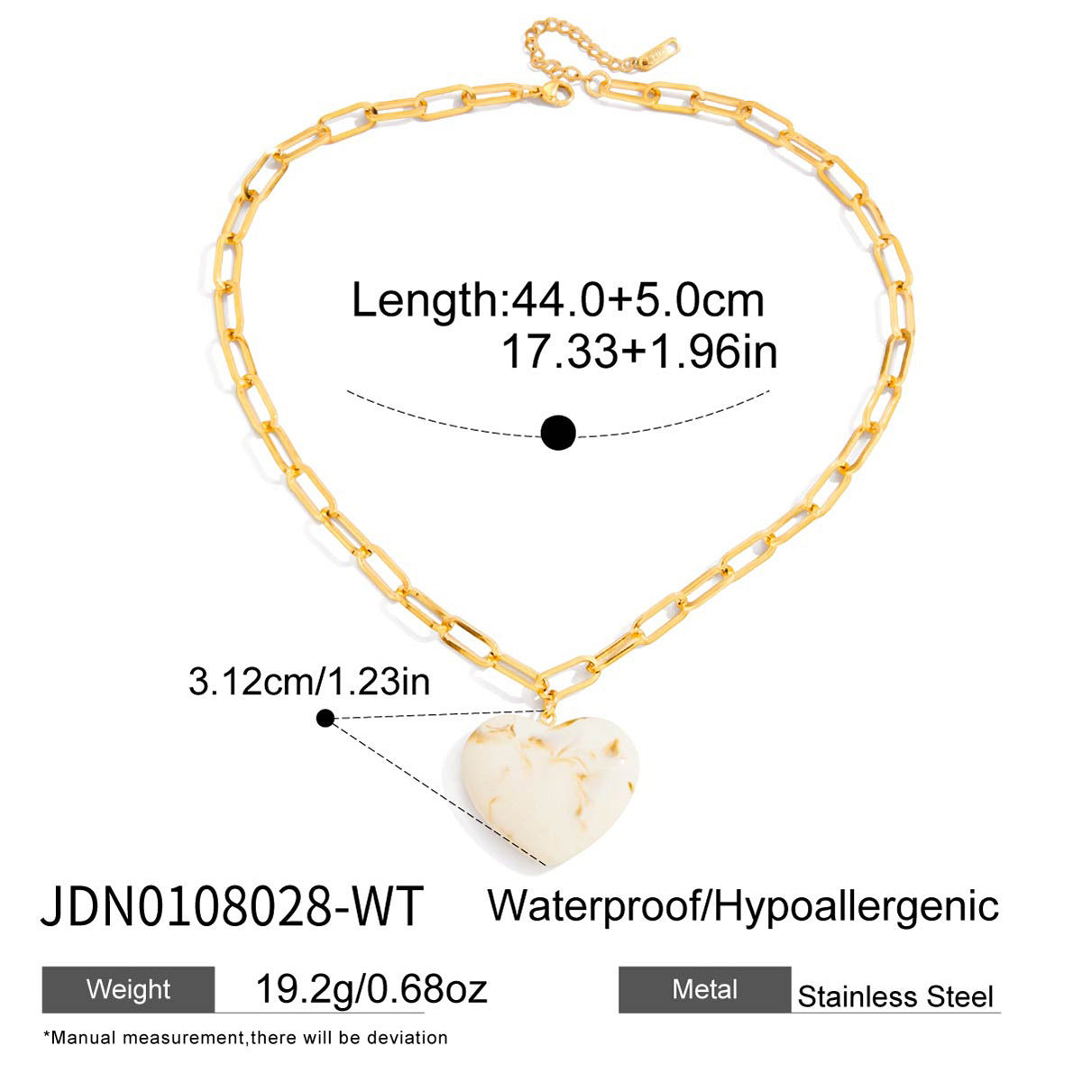 Gold Animal Print Heart Pendant Necklace Set - Marble Tiger Eye Statement Jewelry for Women