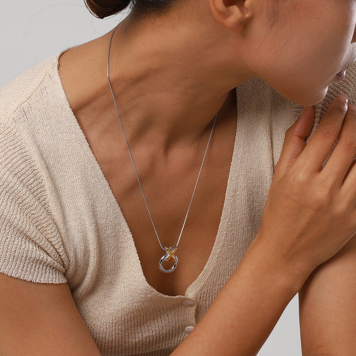 Two-Tone X-Cross Statement Jewelry Set - Gold Silver Minimalist Necklaces & Earrings for Women