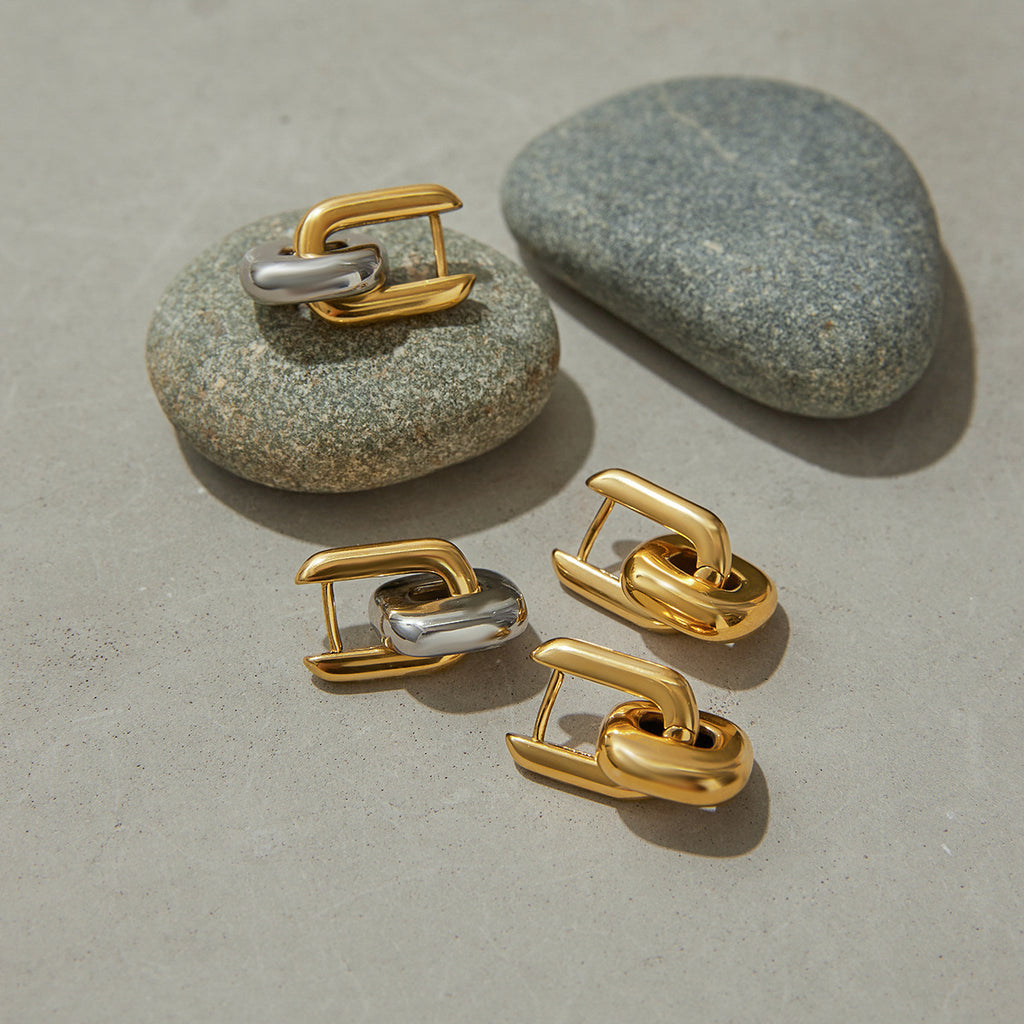 Chunky Gold Link Hoop Earrings - Bold Statement Earrings for Women, Modern Minimalist 18K Gold Plated Huggie Earrings for Everyday & Party Wear