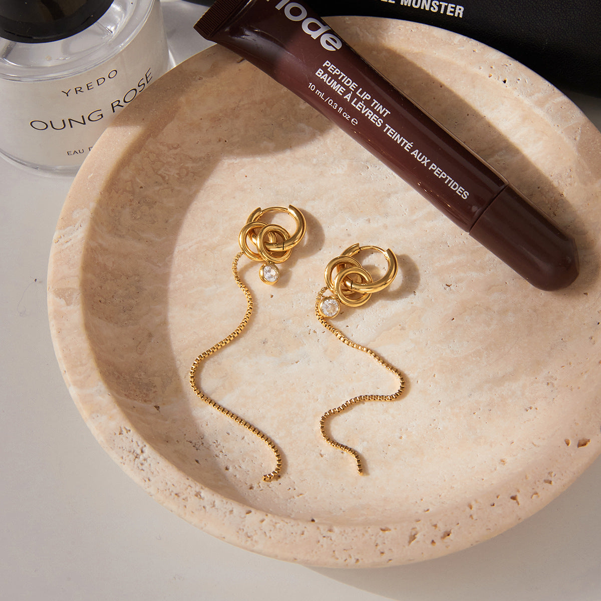 Gold Hoop Tassel CZ Dangle Earrings - Minimalist Long Chain Statement Jewelry for Women