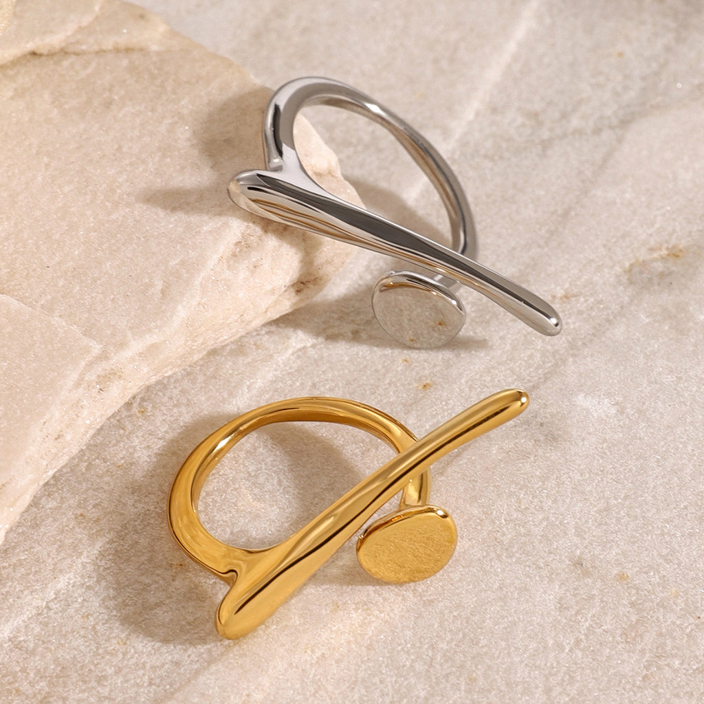 Minimalist Streamline Dot Open Rings Set - Gold/Silver Modern Sleek Statement Rings | Adjustable Daily Casual Jewelry for Women