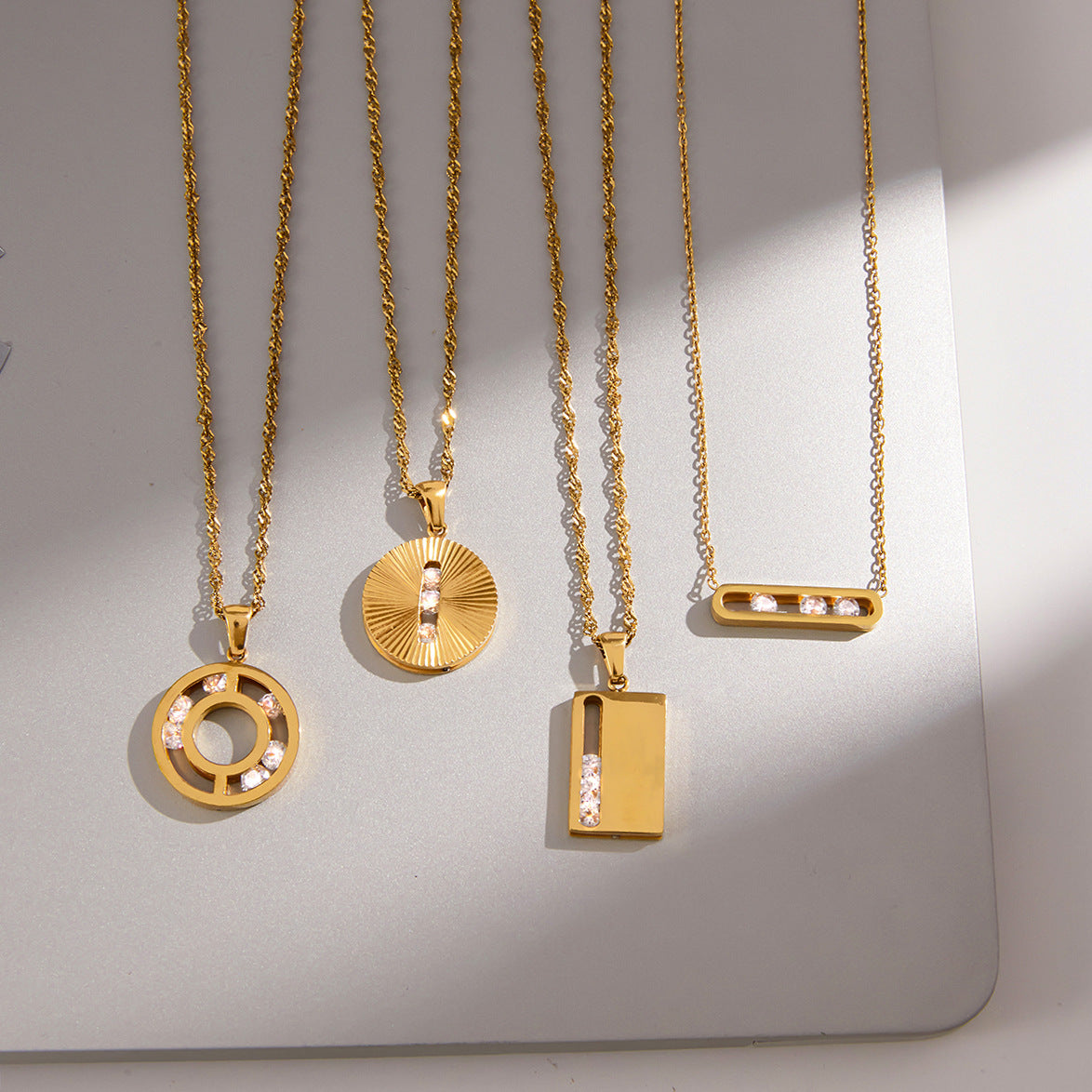 Gold Geometric Pendant Necklace Set - Minimalist Multi-Style Dainty Necklaces for Women