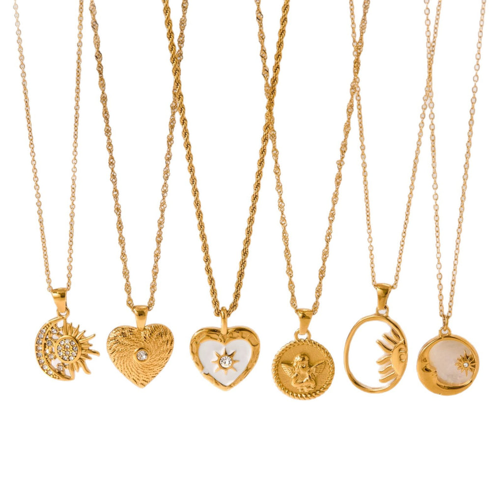 Gold Celestial Heart Angel Necklace Set - Vintage-Inspired Multi-Style Dainty Necklaces for Women
