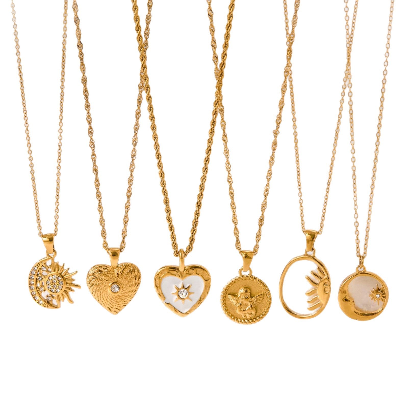 Gold Celestial Heart Angel Necklace Set - Vintage-Inspired Multi-Style Dainty Necklaces for Women