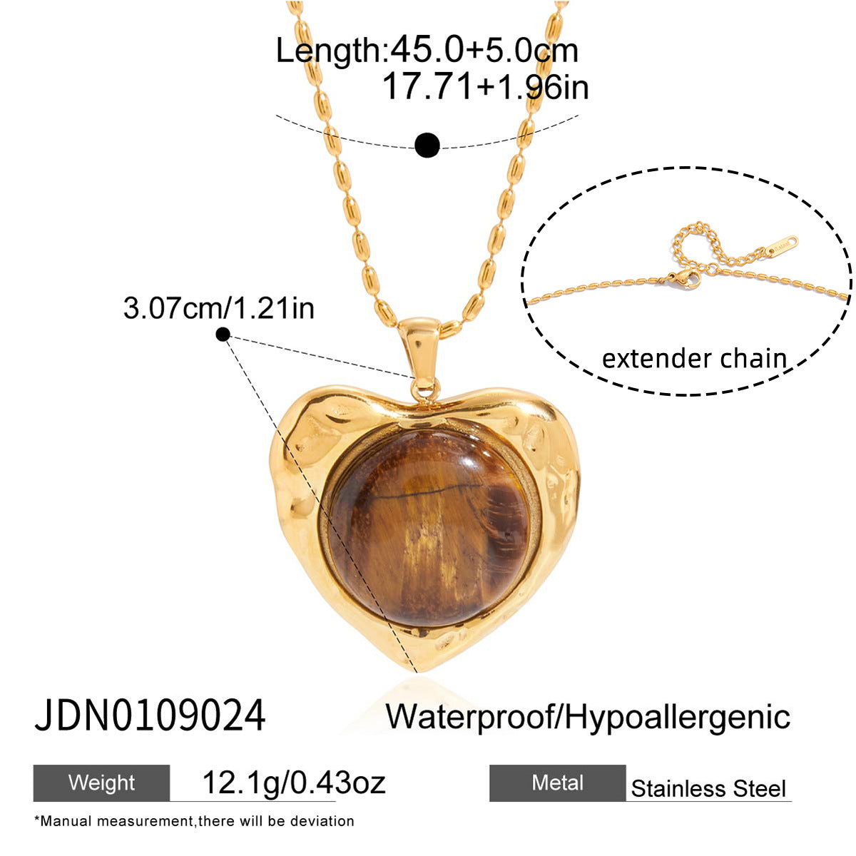 Gold Animal Print Heart Pendant Necklace Set - Marble Tiger Eye Statement Jewelry for Women