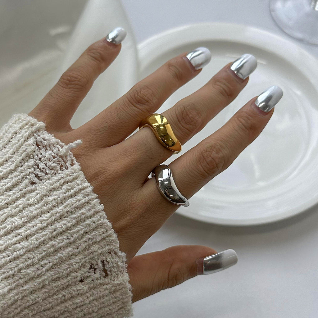 18K Gold-Plated & Silver-Tone Chunky Twisted Statement Rings | Stainless Steel Folded Texture Wide Band Rings | Trendy INS-Style Minimalist Bold Jewelry for Women | Versatile Daily Wear & Party Stackable Rings
