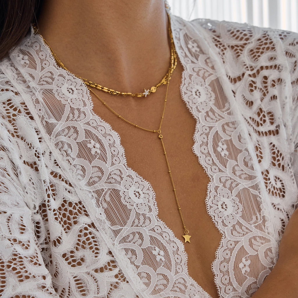 Layered Gold Statement Necklaces Set - Y2K Inspired Dainty Chains with Heart, Teardrop & Geometric Pendants for Trendy Women's Fashion