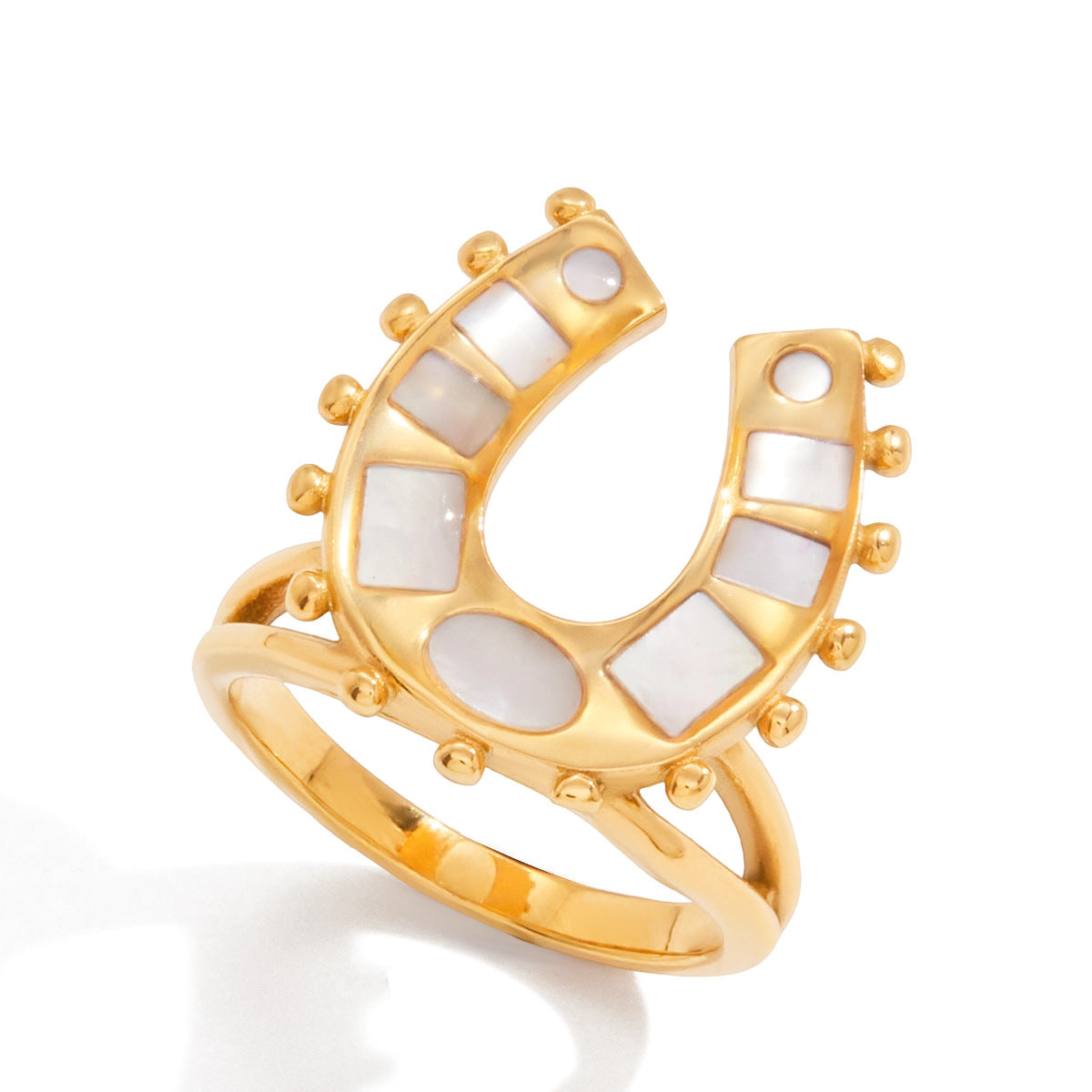 Gold Horseshoe Ring Set - Vintage Multi-Style Statement Rings with CZ & Mother-of-Pearl for Women