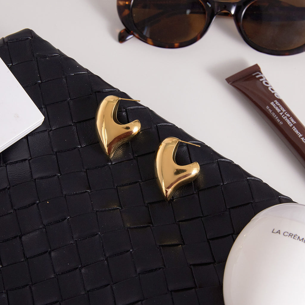 Gold Plated Bold Open Heart Statement Earrings - Sleek Sculpted Jewelry for Women