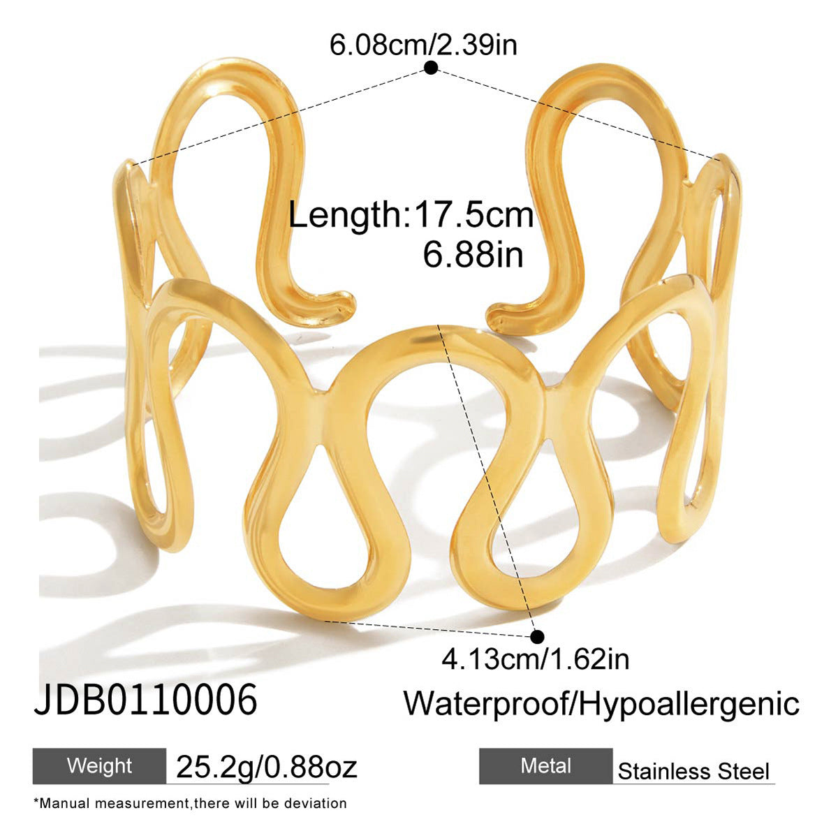 Gold Plated Wave Geometric Cuff Bracelet - Bold Statement Jewelry for Women