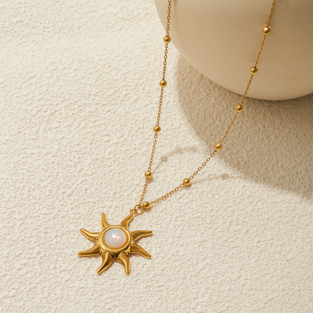 Gold Layered Celestial Necklace Set - Opal Sun/Star/Moon Charms Statement Jewelry for Women