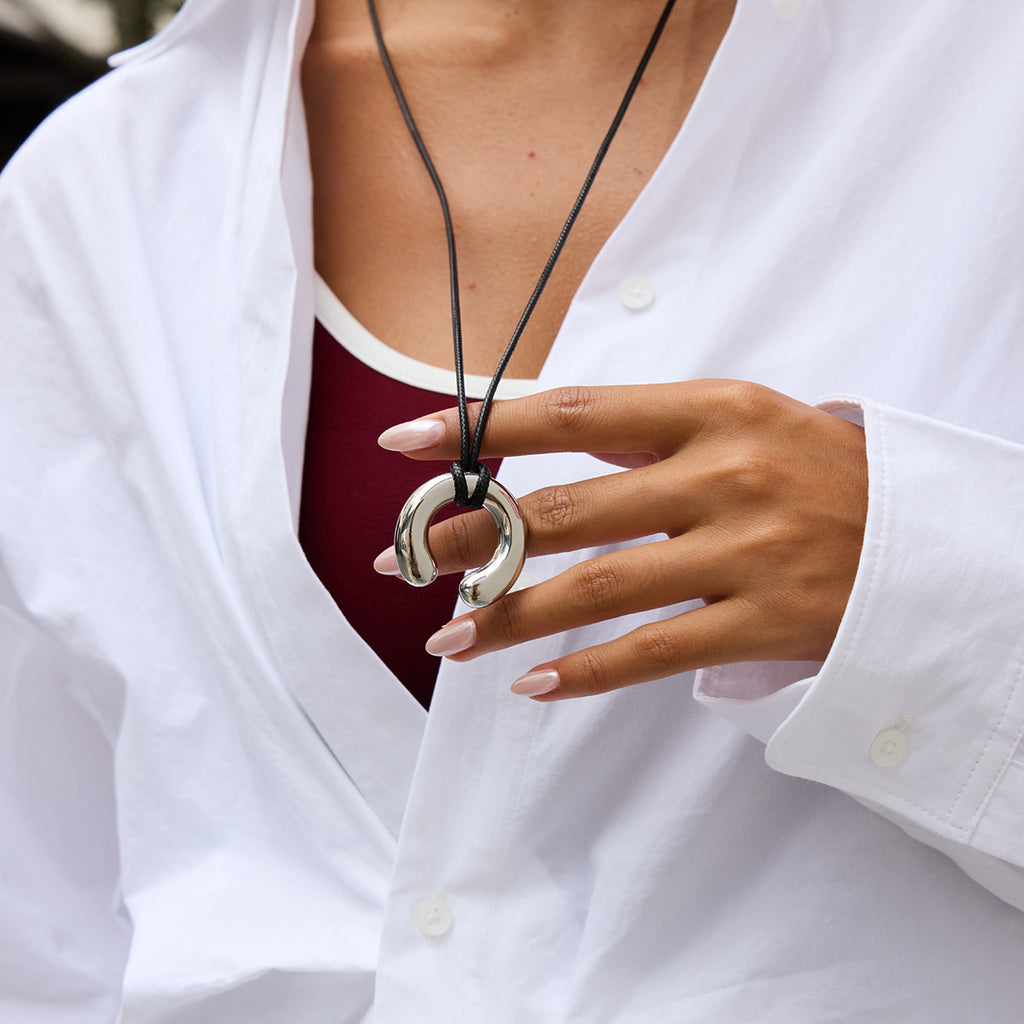 Gold/Silver Irregular Pendant Leather Cord Necklace Set - Heart/Ring Minimalist Statement Jewelry for Women