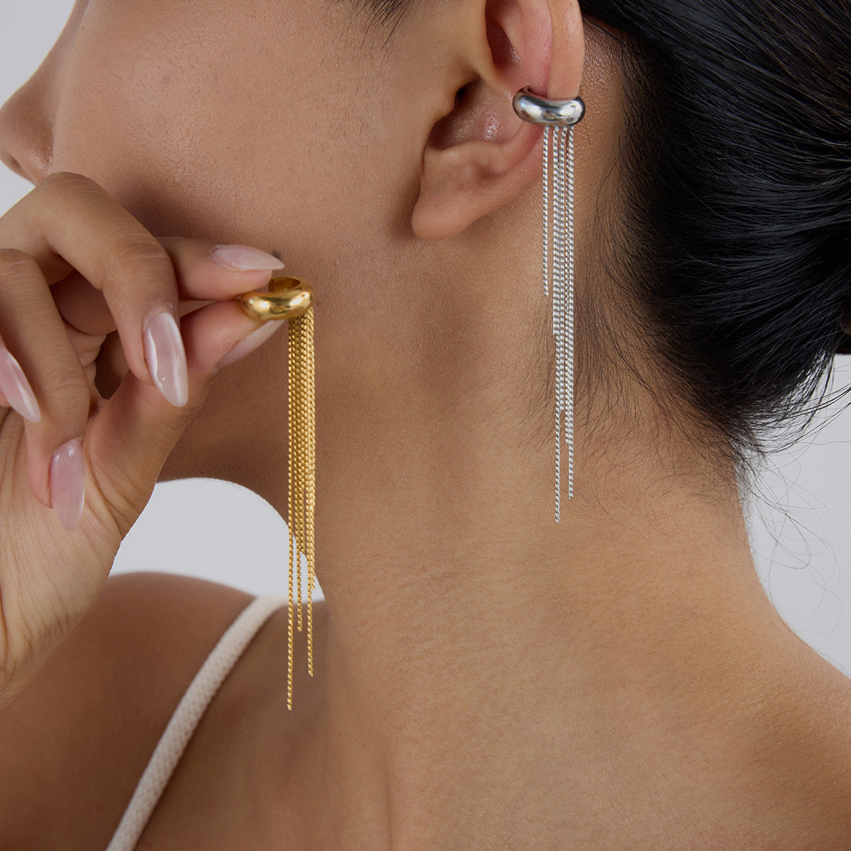 Gold Hoop Tassel CZ Dangle Earrings - Minimalist Long Chain Statement Jewelry for Women