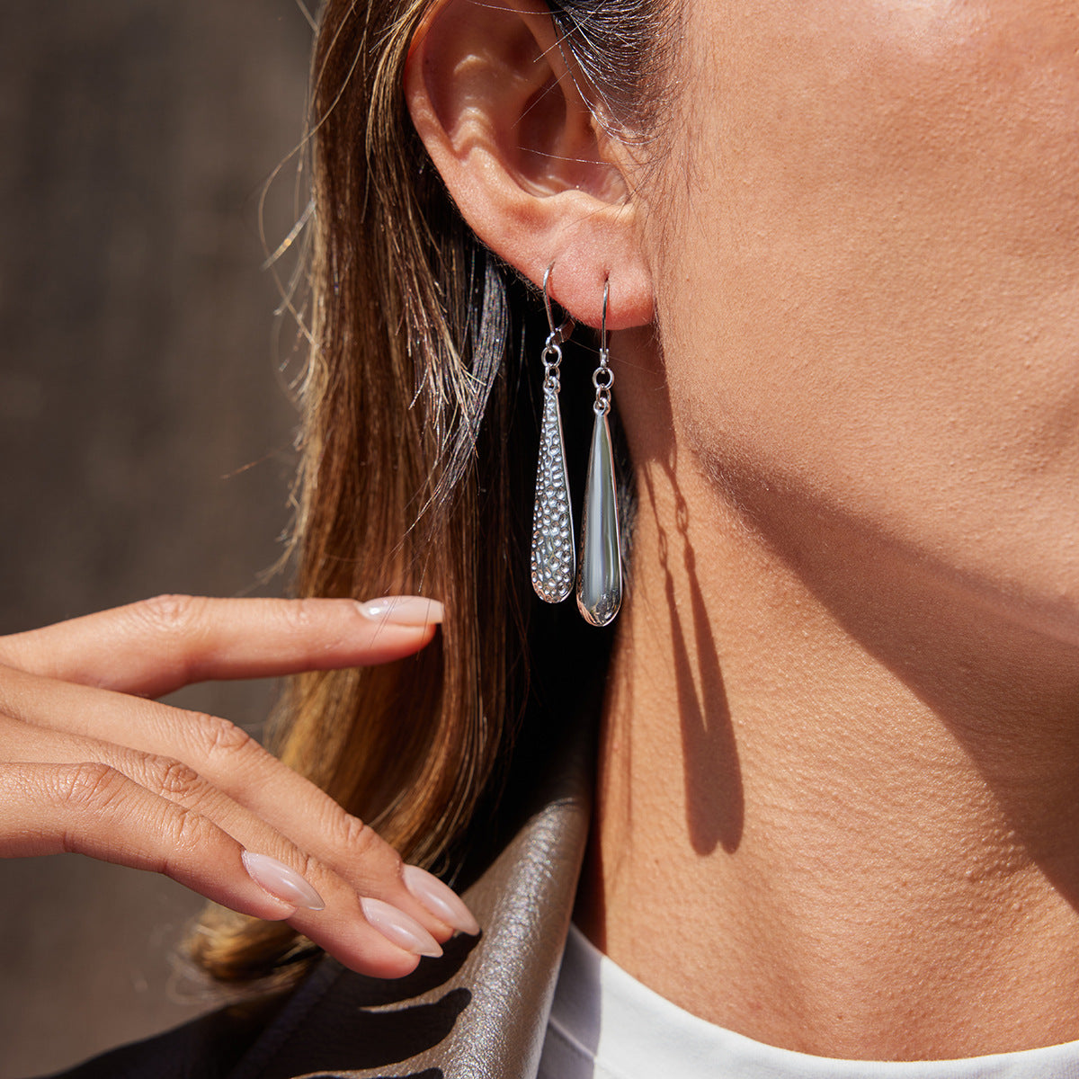 Gold Silver Textured Teardrop Dangle Earrings Set - Minimalist Statement Jewelry for Women