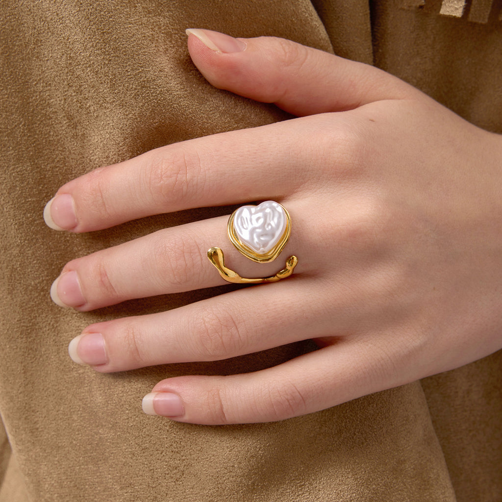 Gold Multi-Style Stackable Ring Set - Pearl/Shell/Flower/Heart/Rose Statement Jewelry for Women