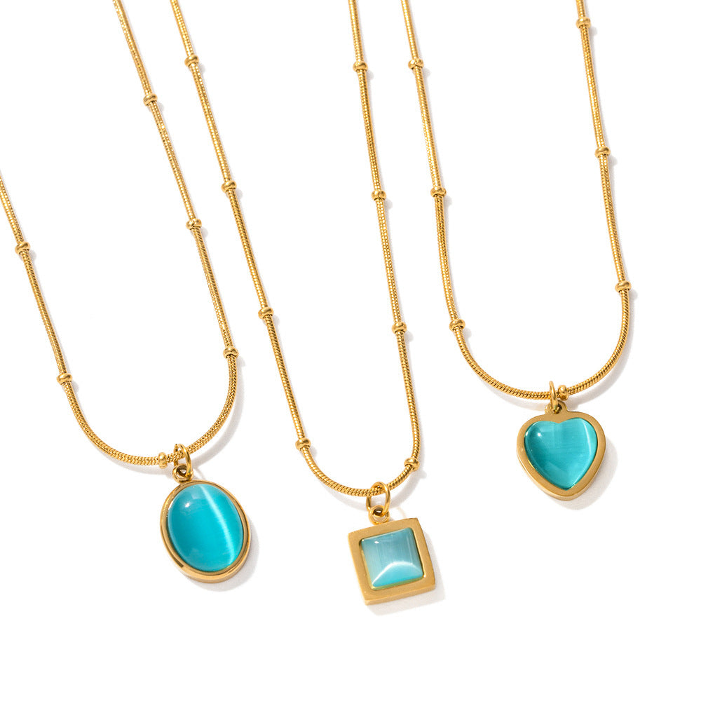 Gold Layered Turquoise Pendant Necklace Set - Heart/Circle/Square Gem Statement Jewelry for Women