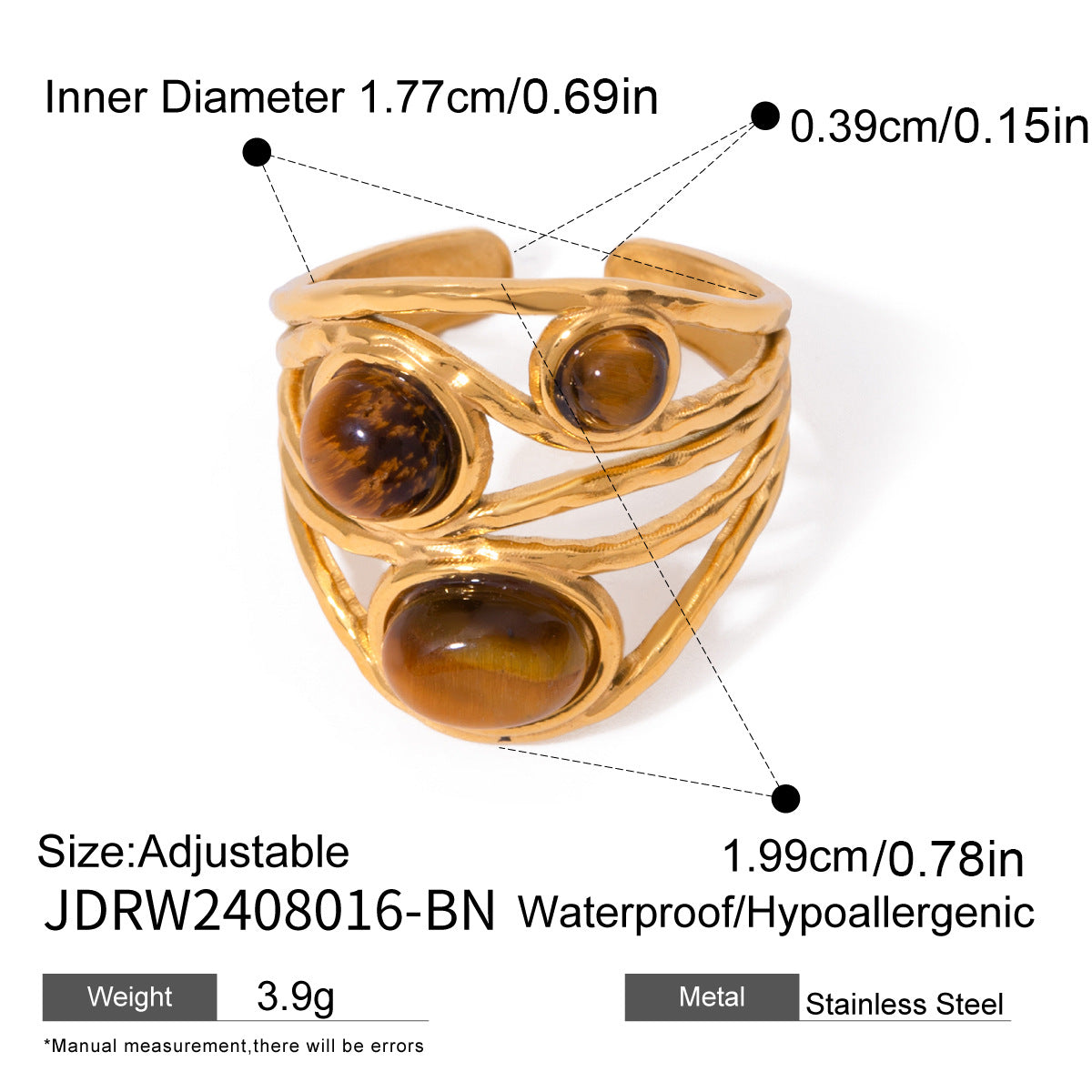 Tiger Eye Gold Ring Set - Multi-Style Boho Statement Rings for Women