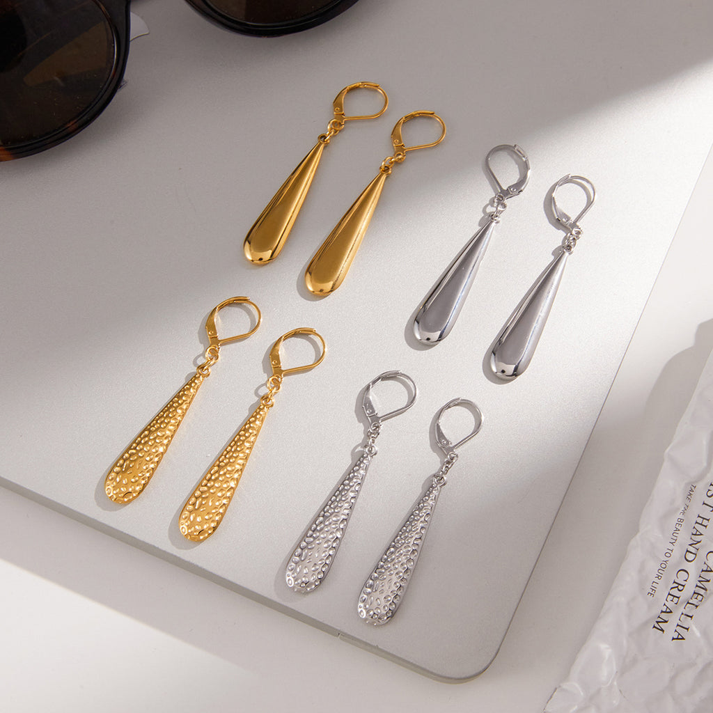 Gold Silver Textured Teardrop Dangle Earrings Set - Minimalist Statement Jewelry for Women