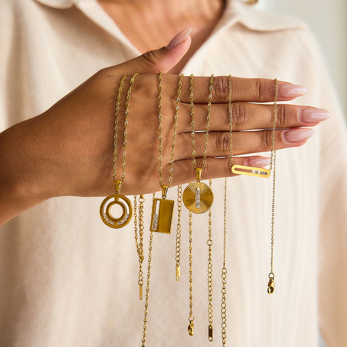 Gold Geometric Pendant Necklace Set - Minimalist Multi-Style Dainty Necklaces for Women