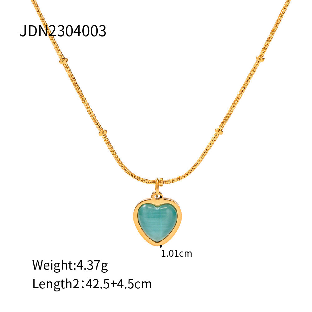 18K Gold-Plated Heart Pendant Layered Necklaces Set | Agate, Turquoise & White Mother-of-Pearl Accent Jewelry | Trendy INS-Style Dainty & Chunky Heart Necklaces for Women | Versatile Daily Wear & Party Layered Jewelry Collection