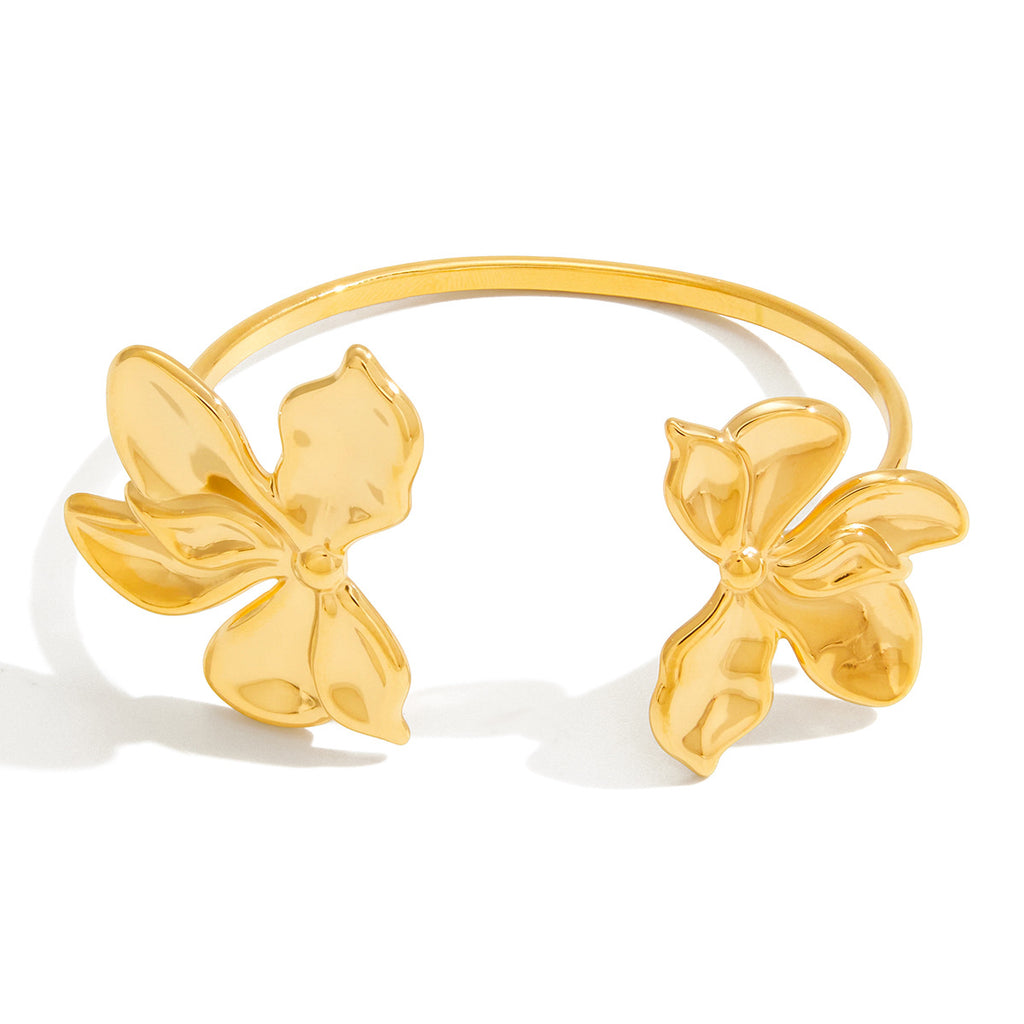 Gold Orchid Floral Statement Jewelry Set - Bold Sculpted Earrings & Ring for Women