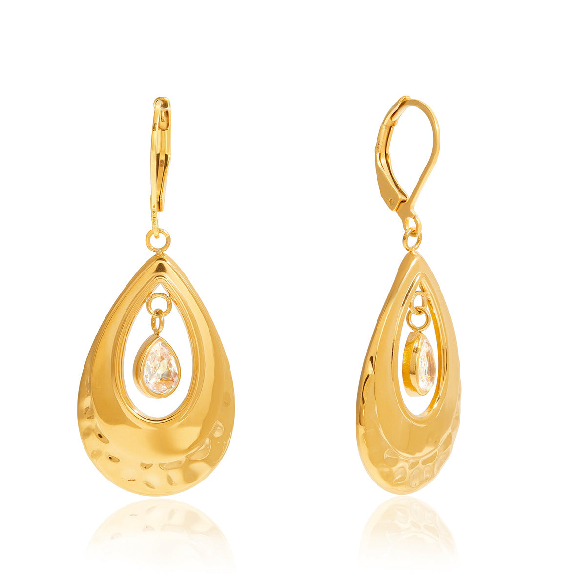Gold Teardrop CZ Dangle Earrings - Vintage Engraved Statement Jewelry for Women