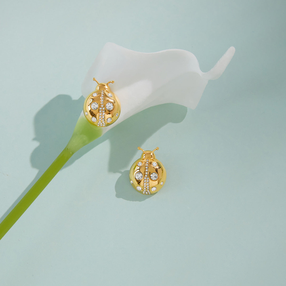 Gold Layered Necklace & Ladybug Earring Set - CZ Turquoise Statement Jewelry for Women