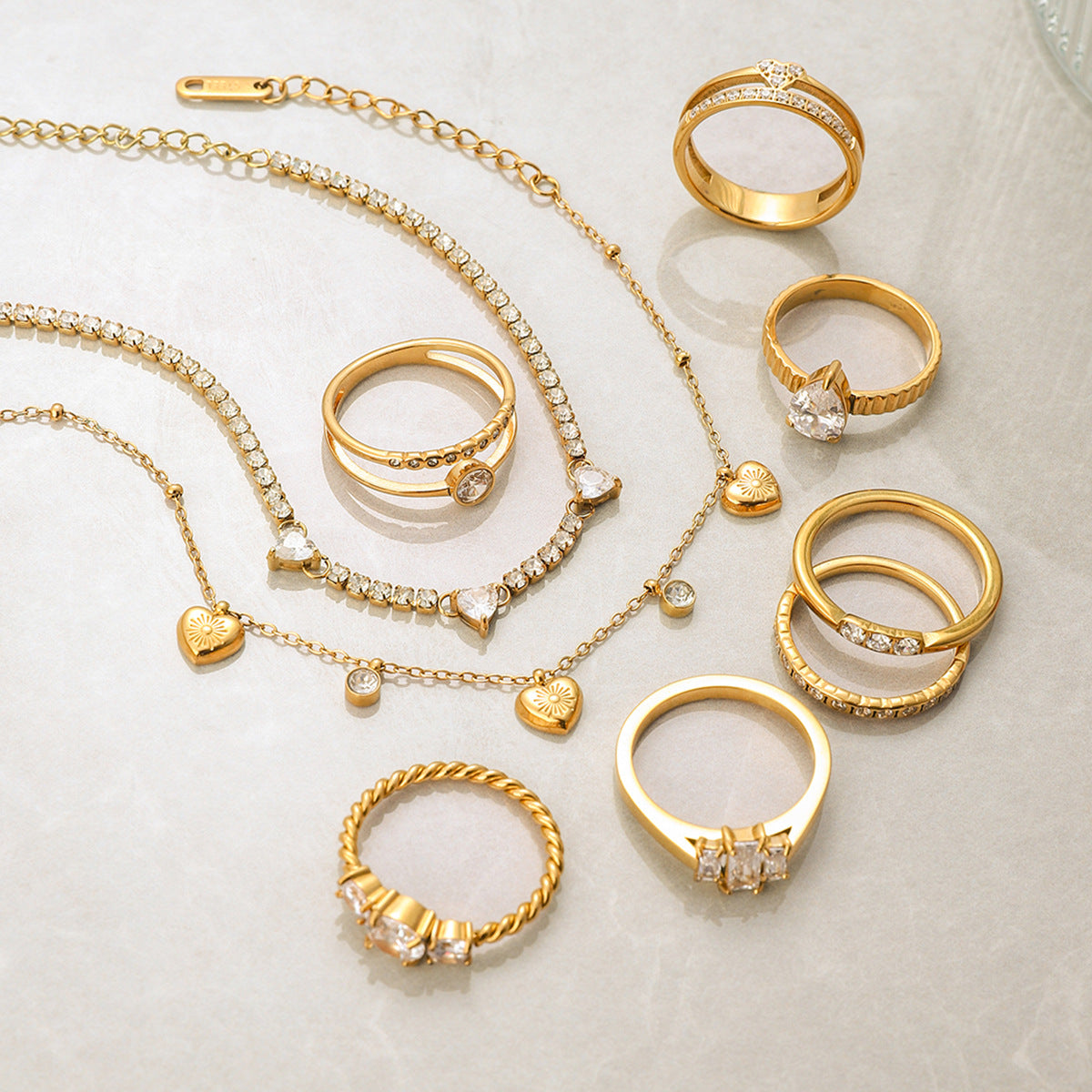 Gold CZ Ring Set - Multi-Style Sparkly Stackable Rings for Women