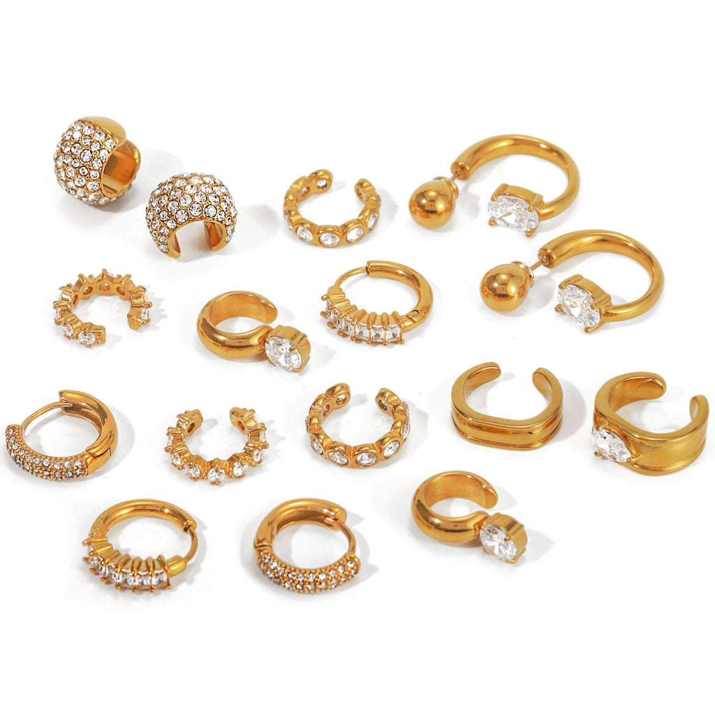 Gold Multi-Style Stackable Hoop Earring Set - CZ-Accented Textured Statement Jewelry for Women
