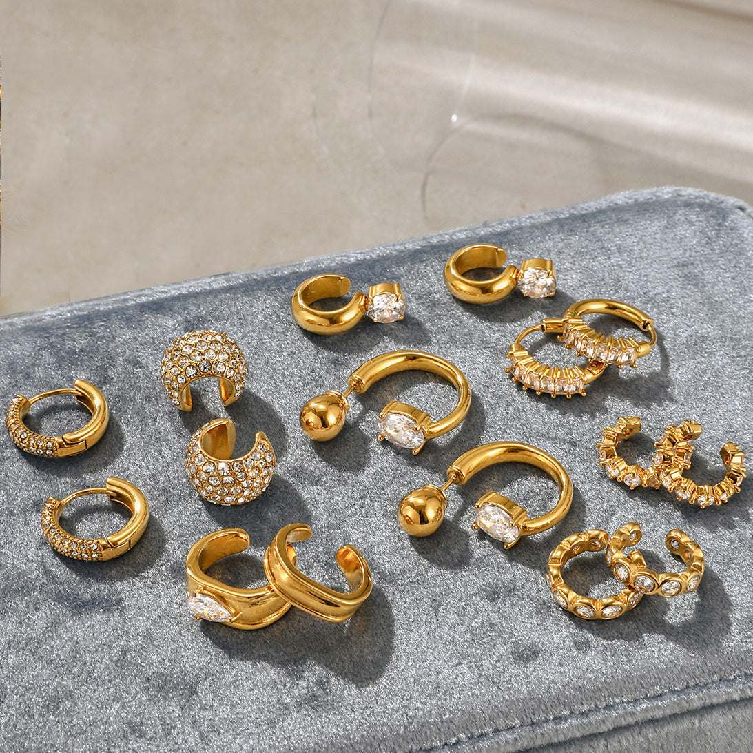 Gold Multi-Style Stackable Hoop Earring Set - CZ-Accented Textured Statement Jewelry for Women