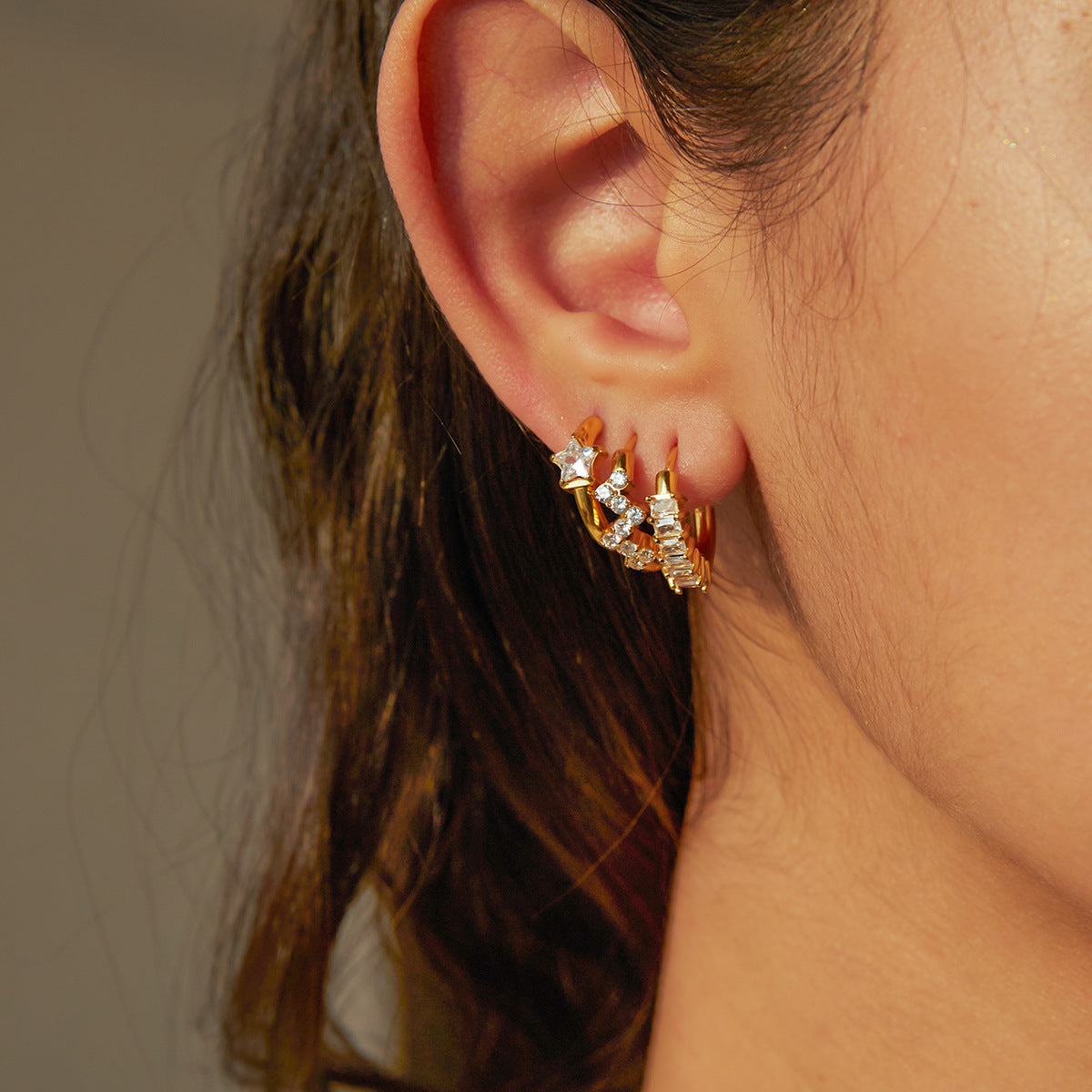 Gold Multi-Style Stackable Hoop Earring Set - CZ-Accented Textured Statement Jewelry for Women