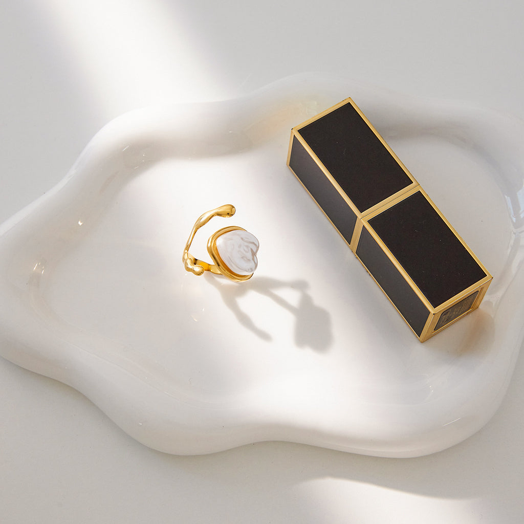 Gold Multi-Style Stackable Ring Set - Pearl/Shell/Flower/Heart/Rose Statement Jewelry for Women