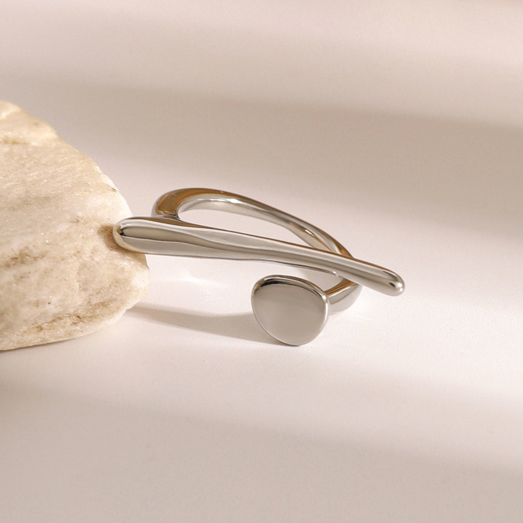 Minimalist Streamline Dot Open Rings Set - Gold/Silver Modern Sleek Statement Rings | Adjustable Daily Casual Jewelry for Women