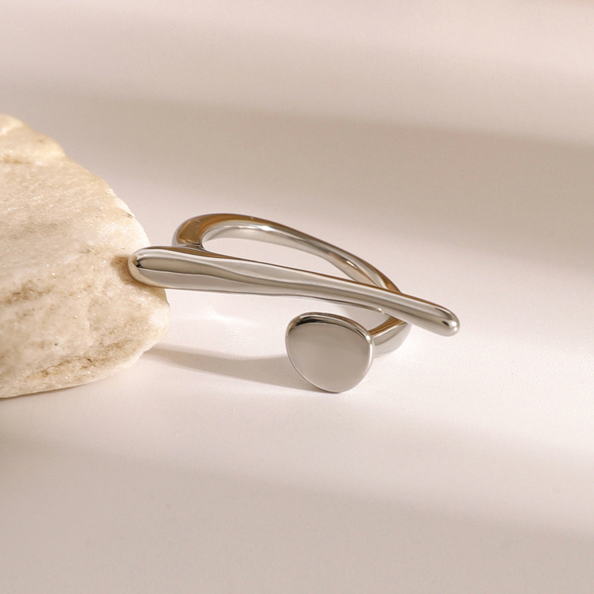 Minimalist Streamline Dot Open Rings Set - Gold/Silver Modern Sleek Statement Rings | Adjustable Daily Casual Jewelry for Women